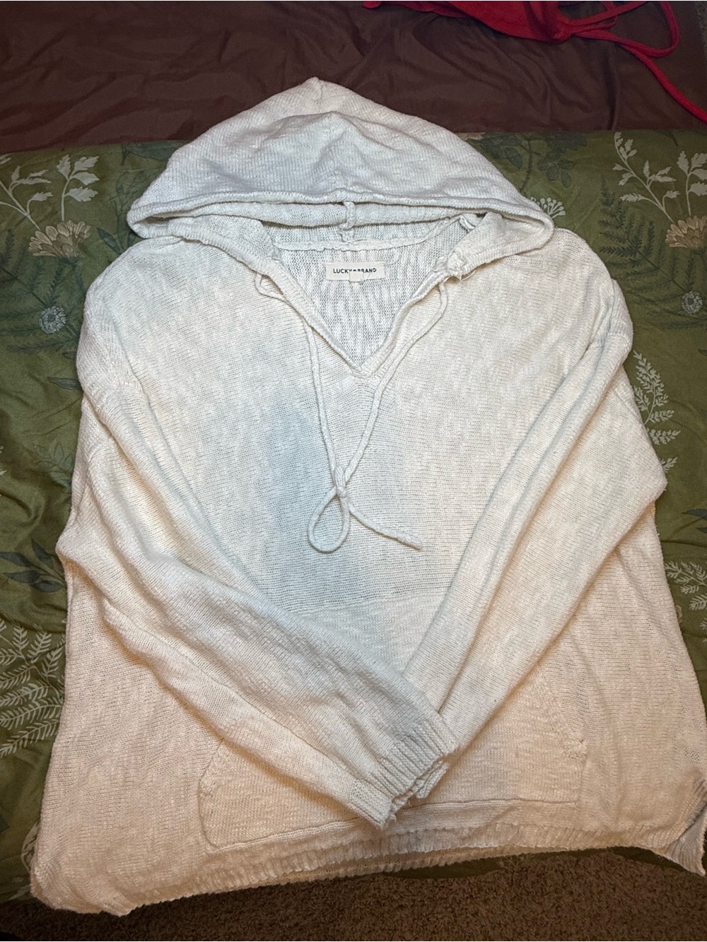 Lucky Brand Cream Scoop-Neck Hooded Knit Sweater